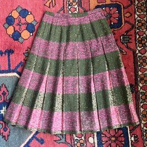 Vintage pink and green pleated knit midi skirt